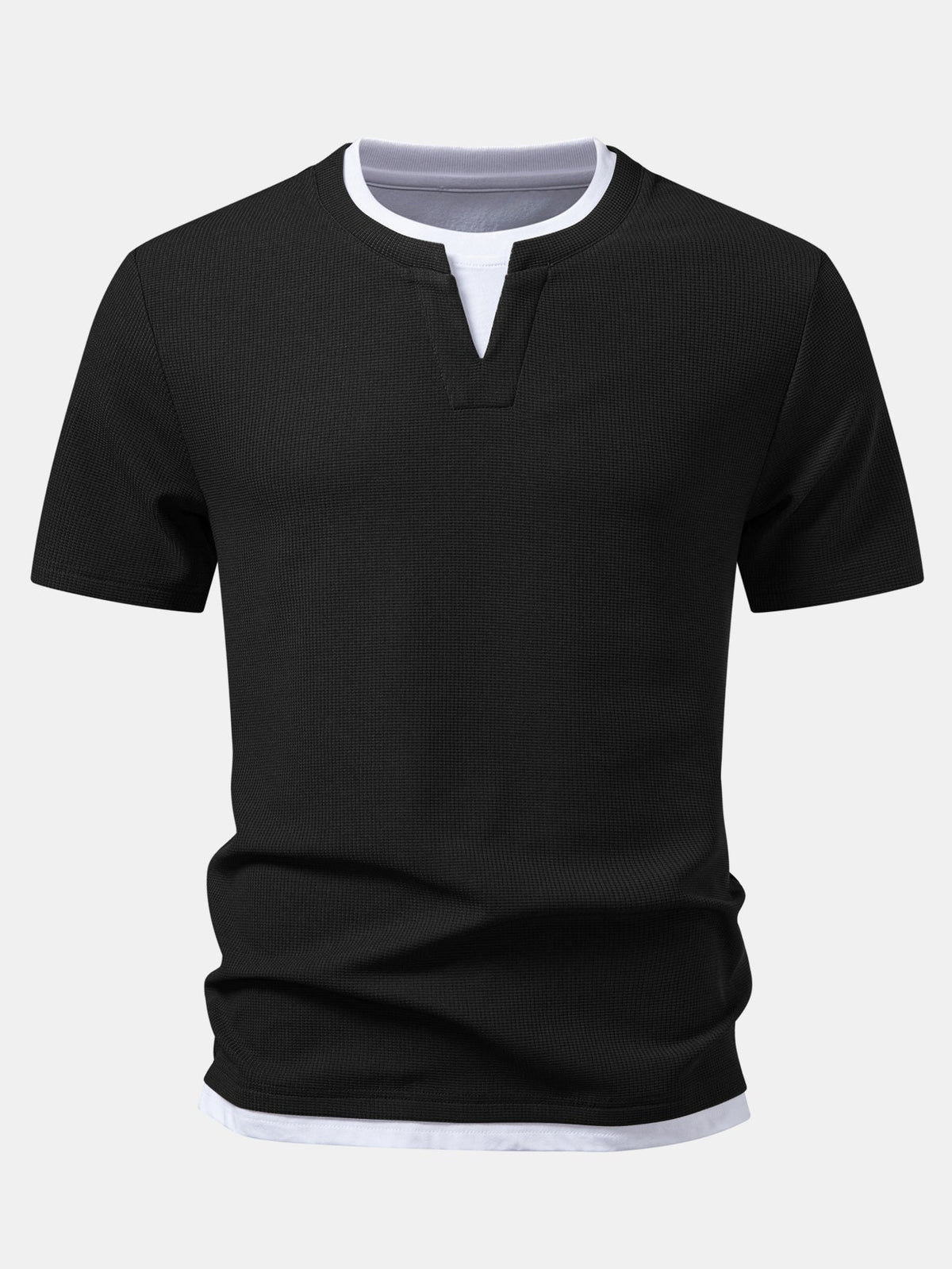 Regular Fit 2 In 1 Notched Collar Waffle T-Shirt
