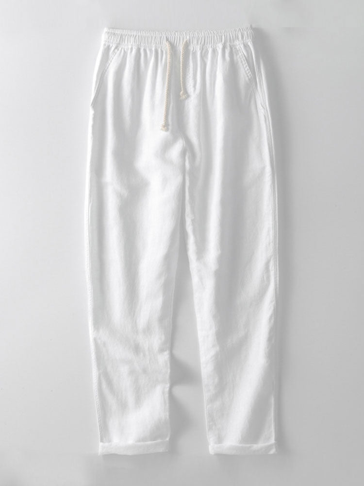 Textured Jacquard Open Knit Shirt & Straight Leg Linen Pants