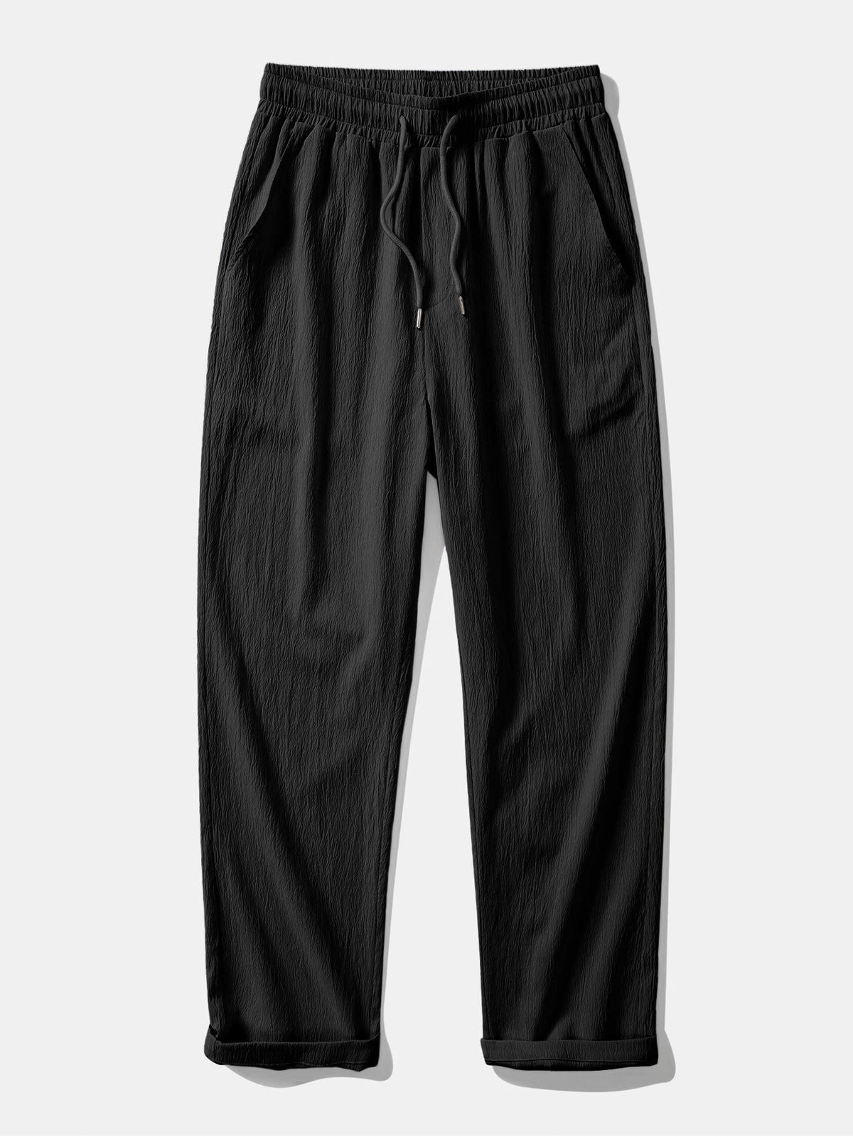 Linen Look Button Up Shirt & Crinkle Textured Straight Leg Pants