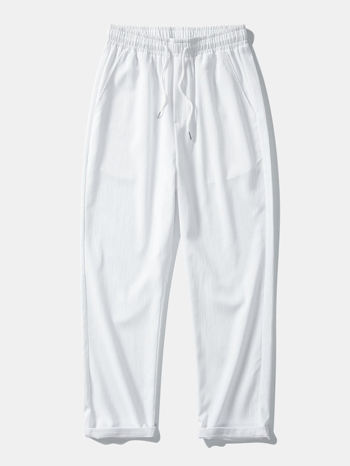 Linen Look Button Up Shirt & Crinkle Textured Straight Leg Pants