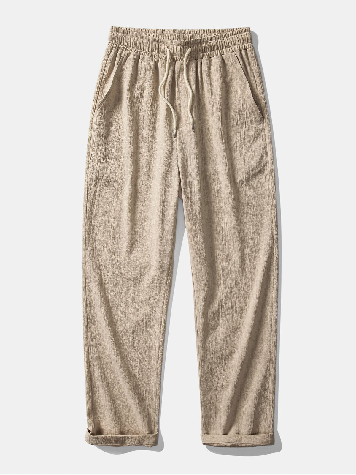 Linen Look Button Up Shirt & Crinkle Textured Straight Leg Pants