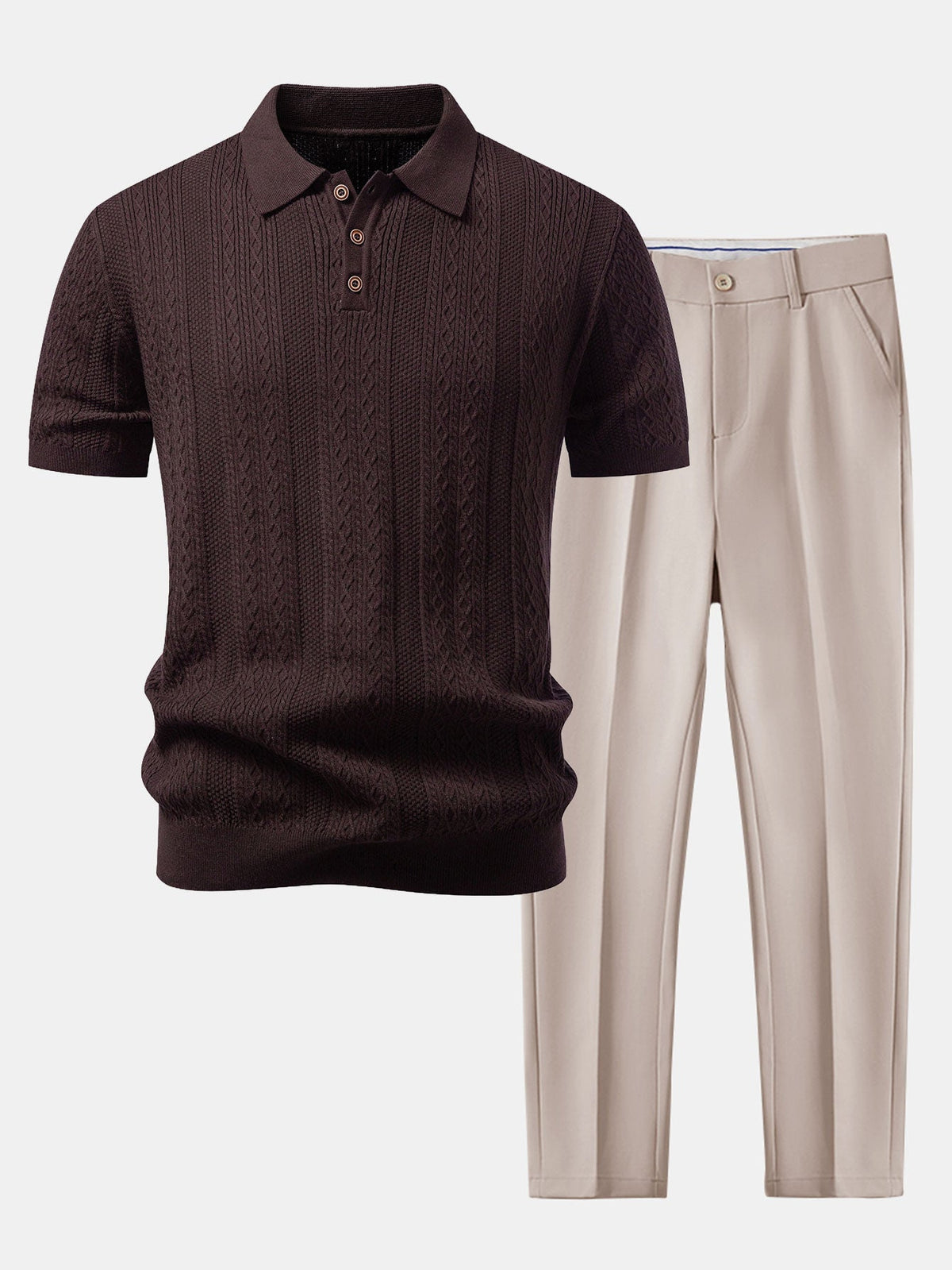 Geometric Jacquard Knit Polo & Slim Fit Tapered Trousers