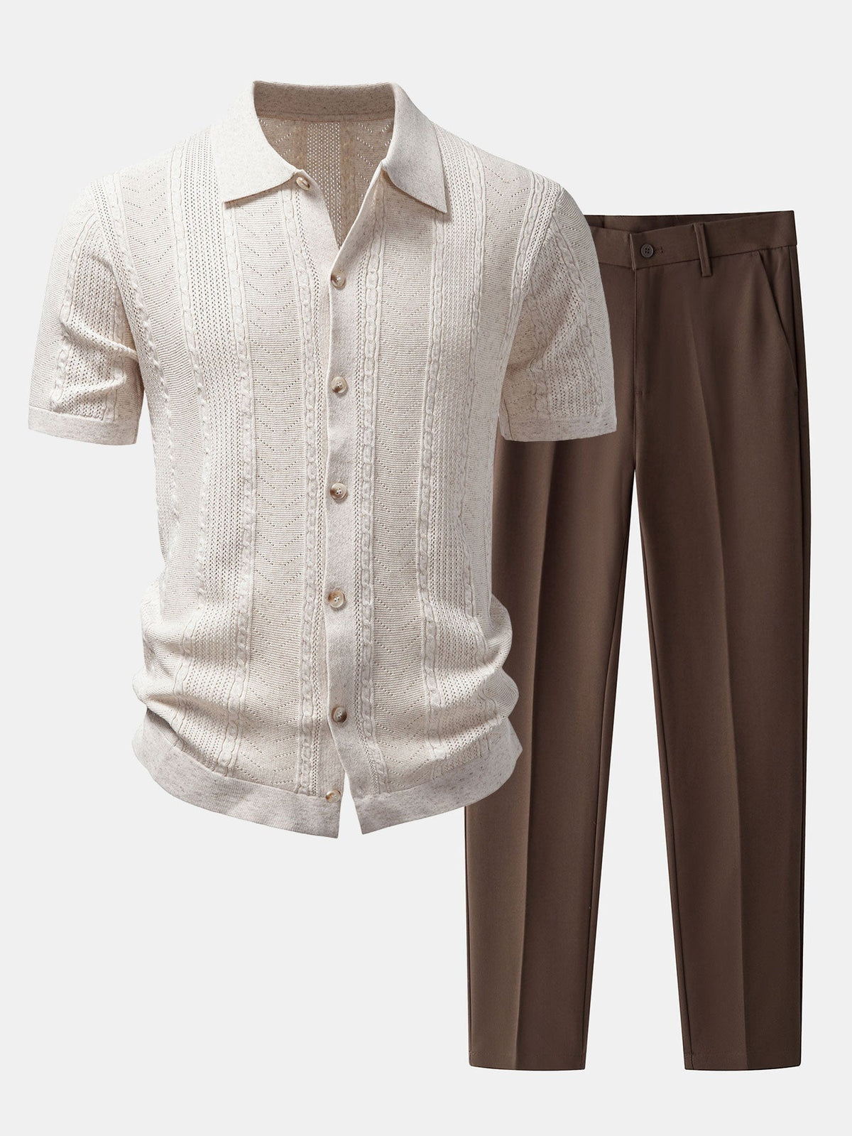 Linen Textured Knit Shirt & Slim Fit Tapered Trousers